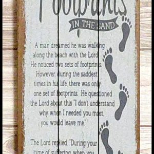 Wooden Plaque (English) – Footprints in the sand