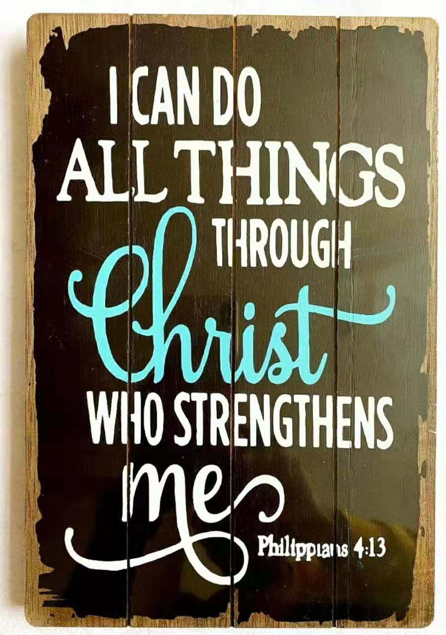 A4 English Wooden Plaque - I Can Do All Things Through Christ - Ouranos Art