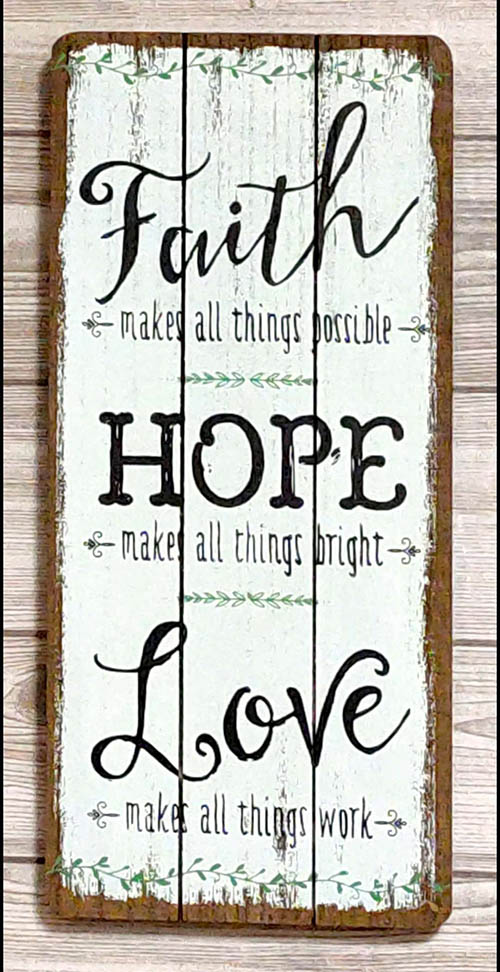 Wooden plaque (English)-Faith Hope Love - Ouranos Art