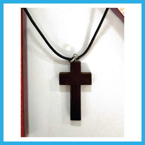Black Sting Necklace-Wooden Cross - Ouranos Art