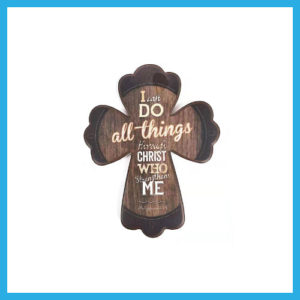 Small Crucifix Ceramic Decoration – I can do all things (brown)