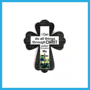 Small Crucifix Ceramic Decoration – I can do all things (green)