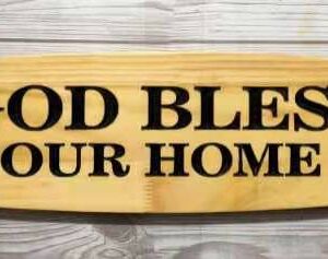 英文木板牌匾-God Bless Our Home 58cm x 13cm