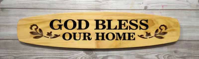 英文木板牌匾-God Bless Our Home 58cm x 13cm
